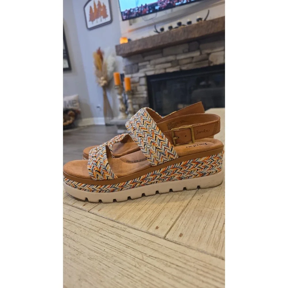 Jambu Destiny Womens 10M Multi Color Woven Platform Wedge Sandals J4DES15 Boho